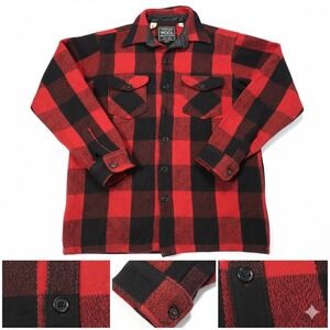 Vintage 80s‎ L.L. Bean Maine Guide Shirt Wool Buffalo Plaid Red Black Large Long
